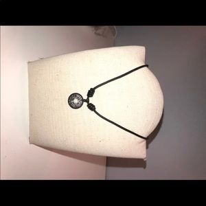 pave leather circle necklace